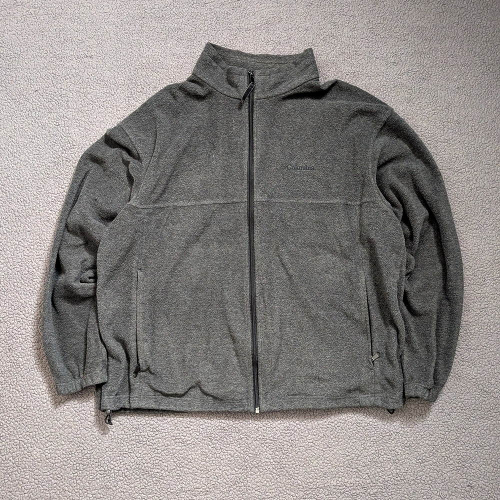 Columbia Mens Full Zip Fleece Jacket Charcoal Gray Mock Neck Outdoor XL